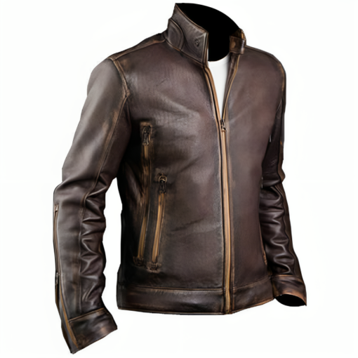 Cafe Racer Motorcycle Retro Biker Waxed Brown Leather Jacket