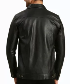 Alex Black Real Leather Trucker Jacket