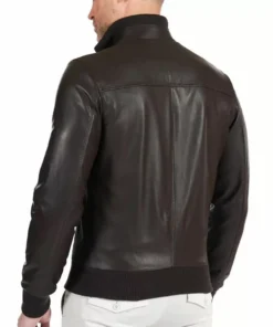 Chocolate Brown Leather Bomber Jacket for Men