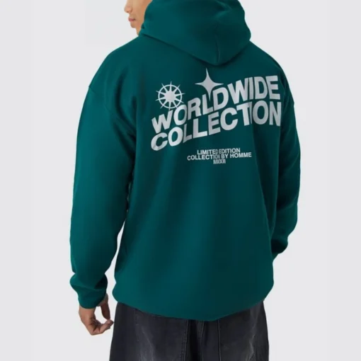 Mens Green Graphic Pullover Hoodie