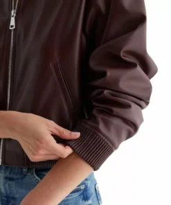 Womens Maroon Leather Bomber Jacket