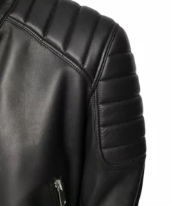 Black Leather Jacket Mens With Quilted Shoulders
