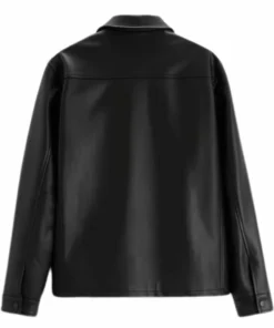Mens Black Shirt Collar Leather Jacket