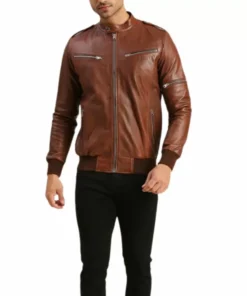 Vintage Brown Leather Bomber Jacket Mens