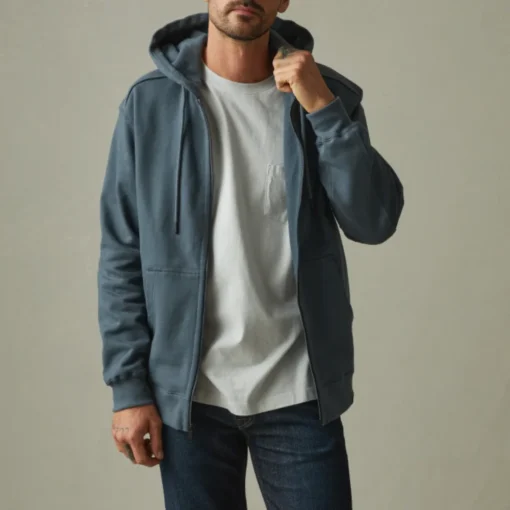 Mens Indigo Full Zip Up Hoodie
