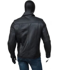 Mens Turn Down Black Leather Jacket