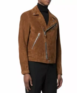 Mens Brown Suede Moto Leather Jacket