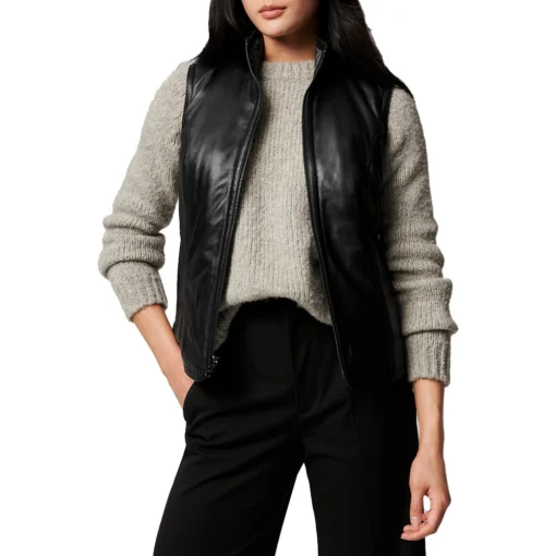 Black Casual Leather Vest Womens