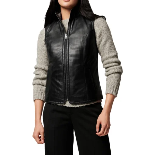 Black Casual Leather Vest Womens