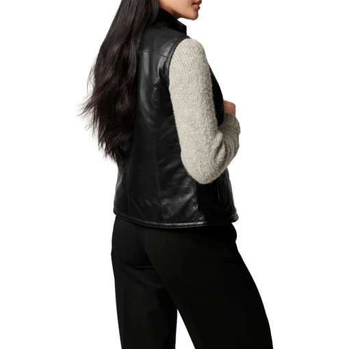 Black Casual Leather Vest Womens