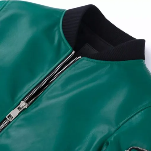 Teal Green Leather Bomber Jacket Mens