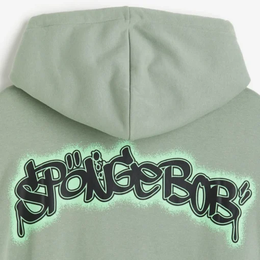 Mens Green Spongebob Slim Fit Hoodie