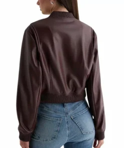 Womens Maroon Leather Bomber Jacket