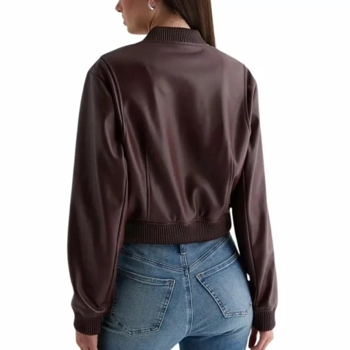 Womens Maroon Leather Bomber Jacket