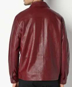 Mens Plain Red Leather Jacket