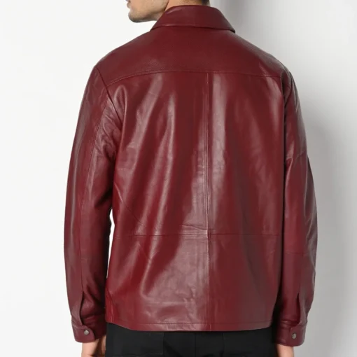 Mens Plain Red Leather Jacket