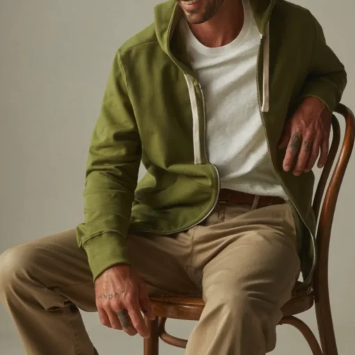 Mens Moss Green Zipper Hoodie