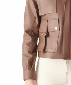 Brown Leather Bomber Jacket Womens