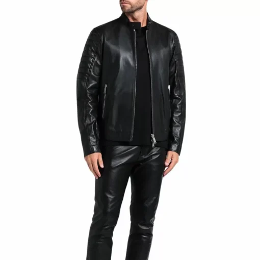 Black Quilted Leather Jacket Cafe Racer