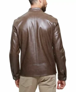 Mens Chocolate Brown Cafe Racer Leather Jacket
