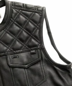 Mens Leather Motorcycle Vest Black