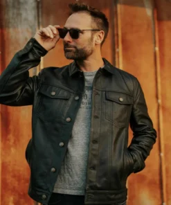 Tom Black Genuine Leather Trucker Jacket