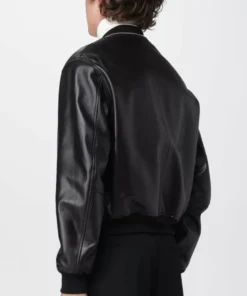 Black Zip Up Bomber Leather Jacket for Men