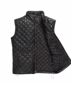 Mens Black Quilted Leather Vest