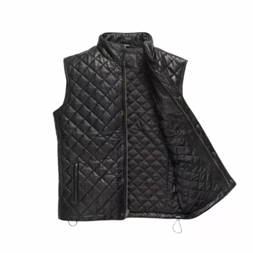 Mens Black Quilted Leather Vest