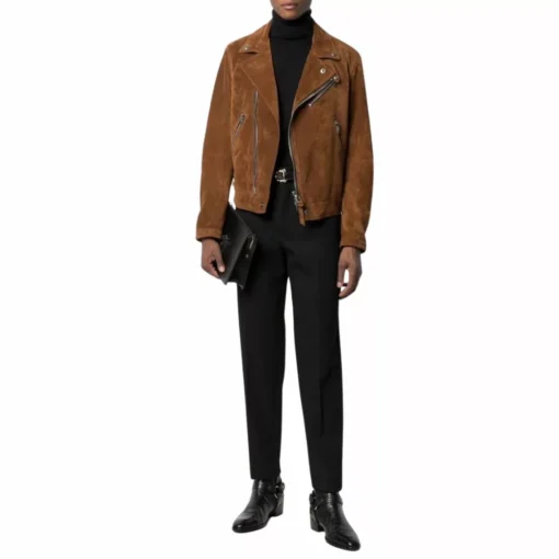 Mens Brown Suede Moto Leather Jacket