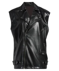 Womens Black Plus Size Leather Motorcycle Vest