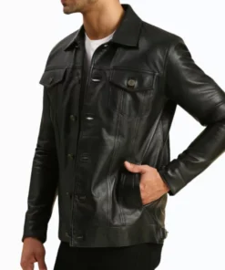 Alex Black Real Leather Trucker Jacket