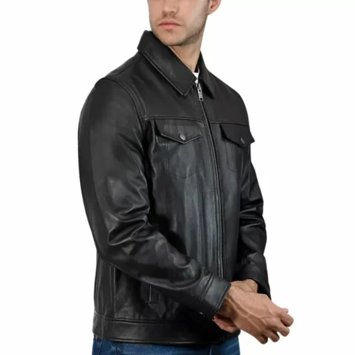 Brian Classic Collar Jacket Black Leather Men’s