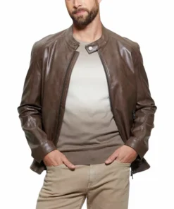 Mens Chocolate Brown Cafe Racer Leather Jacket