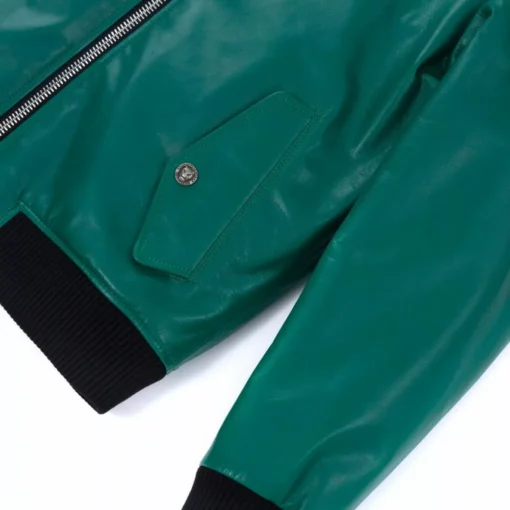 Teal Green Leather Bomber Jacket Mens