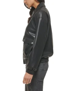 Annie Black Bomber Leather Jacket