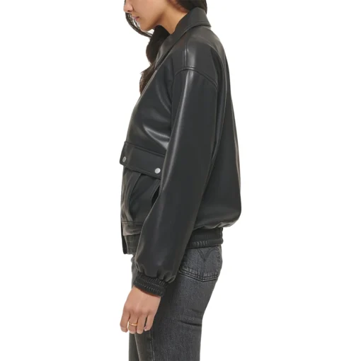 Annie Black Bomber Leather Jacket