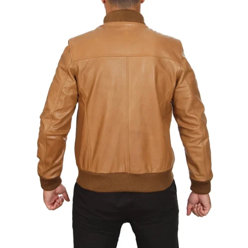 Tan Leather Jacket for Men – Rib-Knitted