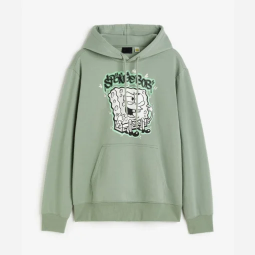 Mens Green Spongebob Slim Fit Hoodie