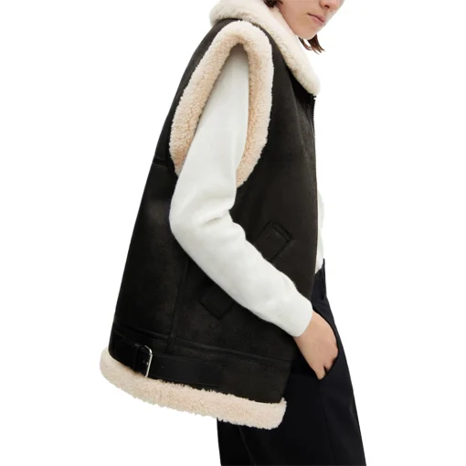 Ballie Black Shearlng Leather Vest