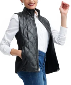 Evie Black Quilted Leather Vest For Women