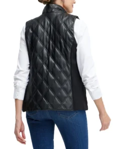 Evie Black Quilted Leather Vest For Women