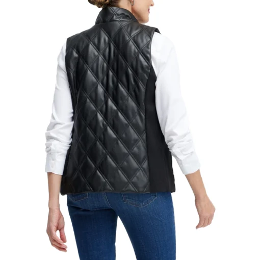 Evie Black Quilted Leather Vest For Women