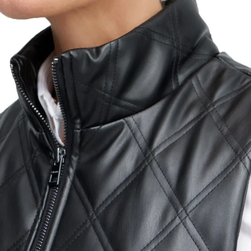 Evie Black Quilted Leather Vest For Women