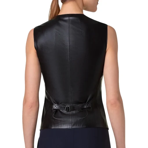 Womens Black Comfortable Leather Vest