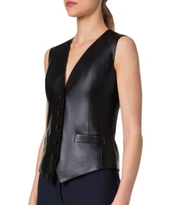 Womens Black Comfortable Leather Vest