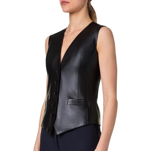 Womens Black Comfortable Leather Vest