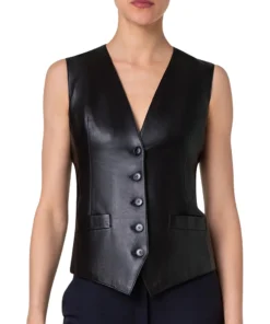 Womens Black Comfortable Leather Vest
