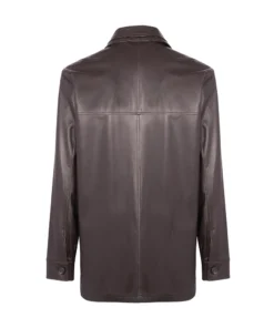 Men’s Dark Brown Double Collar Leather Coat