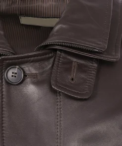 Men’s Dark Brown Double Collar Leather Coat